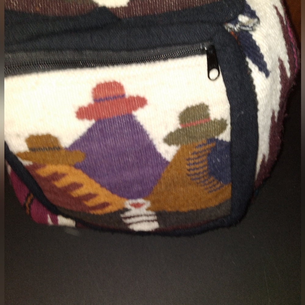 Peruvian Woven Wool Drawstring Backpack Libed Zip… - image 5